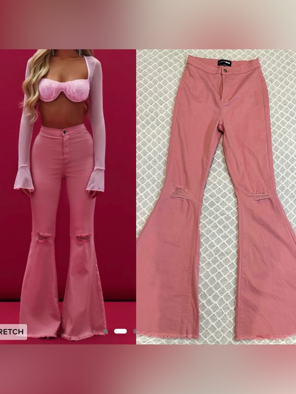 High-Waist Pink Flared Jeans